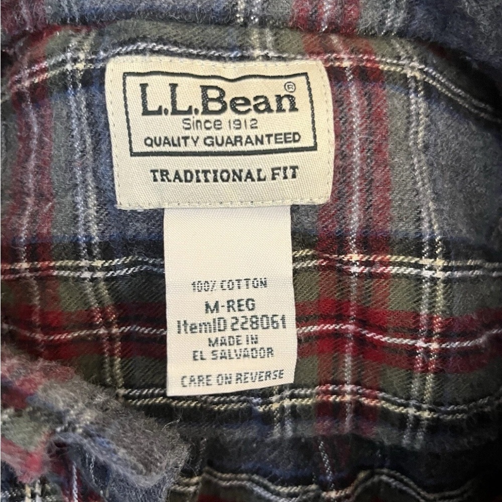 L.L. Bean Gray and Red Plaid Flannel shirt. Size medium - Picture 6 of 9